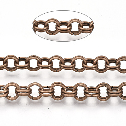 Красная Медь Роло железа цепи, двойные цепи ссылка, несварные, с катушкой, Красная медь, ссылка: 6x1 mm, около 82.02 футов (25 м) / рулон