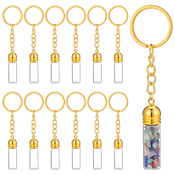 Golden 12Pcs Glass Wish Bottle Keychains, with Iron Rings, Golden, 95mm