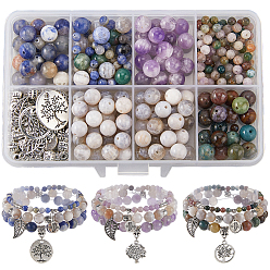 (52) Непрозрачная лаванда Наборы для самостоятельного изготовления браслетов из натуральных драгоценных камней и сплава с подвесками в виде дерева жизни, разноцветные, 8~8.5 мм
