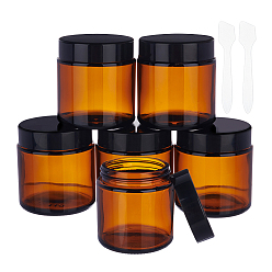 Saddle Brown Glass Cosmetics Cream Jar, Empty Portable Refillable Bottle, with Face Mask Cream Spoon Plastic Stick, Saddle Brown, 62x69mm, Capacity: 100g, 6pcs