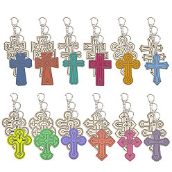 Античный Белый 36шт. 12 стили, брелок-крест из необработанного дерева, с железной фурнитурой, платина, старинный белый, 70x48~58x2 мм, 3 шт / стиль