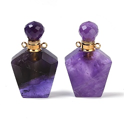 Аметист Натуральные аметисты открывающиеся подвески флакон духов, граненые, с золотой тон 304 выводы из нержавеющей стали, 37.5x22.5x11 мм, отверстие : 1.8 мм