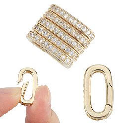 Real 14K Gold Filled 6шт. латунные микропаве прозрачные кубические циркониевые кольца пружинного затвора, овальные, real 14 k золото заполнено, 20x10.5x3 мм