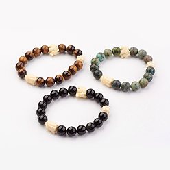 Gemischte Stein Natürlicher Edelstein bead Ausdehnungs-Armbänder, mit Kunst Korallen, 2-1/4 Zoll (53~55 mm)