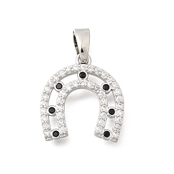 Платина Латунь прелести циркония кубической, подковы прелести, долговечный, платина, 14x13x2 мм, отверстие : 5x3 мм