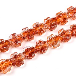 Коралловый Светящиеся стеклянные бусины ручной работы из золотой фольги, клевер, светится в темноте, коралл, 9~10.5x10~11x4.5~6 мм, отверстие : 1~1.2 мм, около 50 шт / нитка, 19.29 дюйм (49 см)