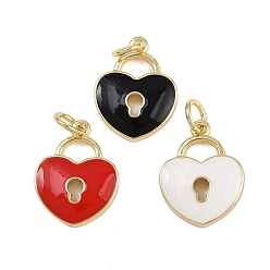 (52) Непрозрачная лаванда Латунь эмаль подвески, замок в форме сердца, реальный 18 k позолоченный, стойки покрытие, долговечный, без кадмия и без свинца, с целью перехода в кольце, разноцветные, 15.5x12x2.5 мм, отверстие : 3 мм