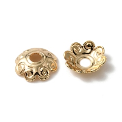 Настоящее золото 14K Покрытие стойки латунная крышка бусины, без кадмия и без свинца, долговечный, цветок, мульти-лепесток, реальный 14 k позолоченный, 7x6.5x2 мм, отверстие : 1.5 мм