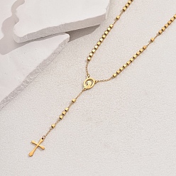 Virgin 201 Женские четки в стиле ретро, панк, геометрический портрет с кисточками, крестик, ожерелье из нержавеющей стали, золотые, девственница, 20.87 дюйм (53 см)