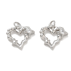 Platinum Brass Micro Pave Clear Cubic Zirconia Pendants, Heart with Star Charms, Rack Plating, Long-Lasting Plated, Cadmium Free & Lead Free, Platinum, 14.5x16x4.2mm, Hole: 3mm