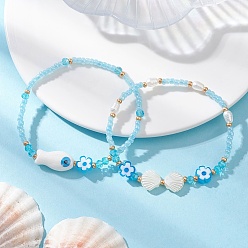 Темно-Голубой 2Штуки стеклянных браслетов с АБС-пластиком, имитацией жемчуга и акриловыми бусинами для женщин, глубокое синее небо, внутренний диаметр: 2.40 дюйм (6.1 см)