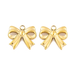 Настоящее золото 18K Ионное покрытие (ip) 304 брелоки из нержавеющей стали, очарование бантом, реальный 18 k позолоченный, 13.5x15x3 мм, отверстие : 1.8 мм