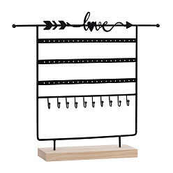 Черный Железная полка для хранения ювелирных изделий Love Arrow с деревянным основанием, органайзер для ювелирных изделий, ювелирная башня для браслета, Ожерелье, Серьги, хранение косметики, чёрные, 39.5x8x37 см