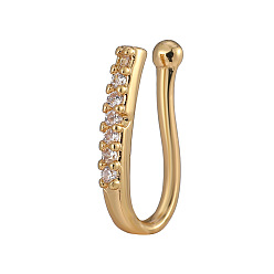 Rectangle Латунные микропаве прозрачные кубические цирконии клипсы для носовой перегородки, украшения для пирсинга носа для женщин и мужчин, золотые, прямоугольные, 12 мм