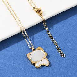 Золотой 304 ожерелья с подвеской в форме милой кошки из нержавеющей стали с натуральным белым ракушечным камнем для женщин, золотые, 17.40 дюйм (44.2 см)