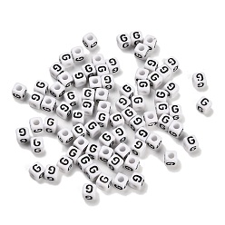 Letter G Непрозрачные акриловые бусины, Эмаль стиле, куб с письмом, Буква G, 4.5x4.5x4.5 мм, отверстие : 2 мм, 5500 шт / 500 г