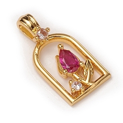 Золотой Латунные подвески из микро-паве фуксии с цирконием, долговечный, цветок, золотые, 18.5x9x5 мм, отверстие : 4.5x2 мм