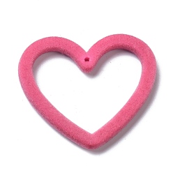 Ярко-Розовый Кулоны из флокированной смолы, сердце, ярко-розовый, 36x41x4 мм, отверстие : 1.5 мм