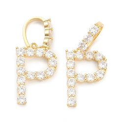 Letter P Латунные микропаве прозрачные подвески с фианитом, реальный 18 k позолоченный, буквы, letter.p, 19~22.5x10.5~20x2.5 мм, отверстие : 9.5x6 мм