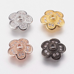 Mixed Color Brass Micro Pave Cubic Zirconia Bead Cap, 5-Petal, Mixed Color, 10x3mm, Hole: 1mm