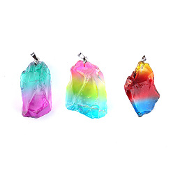 Самородки Стеклянные подвески цвета радуги, с краем и петлей из нержавеющей стали золотистого цвета, самородки, 42x21 мм