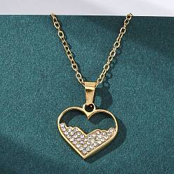 Сердце 201 ожерелья из нержавеющей стали с подвесками из хрусталя и стразами для женщин, золотые, сердце, 16.14 дюйм (41 см)