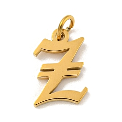 Letter Z Ионное покрытие (ip) 304 брелоки из нержавеющей стали, лазерная резка, золотые, буквенное очарование, Письмо Z, 14x9.5x1.5 мм, отверстие : 3 мм