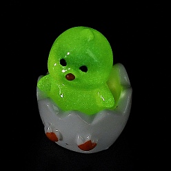 Цыпленок Сломанная оболочка животного, светящиеся украшения из смолы, светится в темноте, украшения для рабочего стола в автомобиле или домашнем офисе, цыпленок, 18x20.5x26 мм