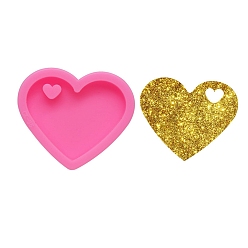 Hot Pink Heart DIY Pendant Silicone Molds, for Keychain Making, Resin Casting Molds, For UV Resin, Epoxy Resin Jewelry Making, Hot Pink, 44x52x9mm, Inner Diameter: 43x30mm