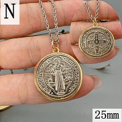 Human Латунные ожерелья с подвесками в виде медалей, платиной и золотом, Святой бенедикт, 23.62 дюйм (60 см), Кулон : 25 мм