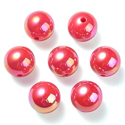 Indian Red UV Plating Rainbow Iridescent Acrylic Beads, Round, Indian Red, 17.5x17mm, Hole: 2.8mm
