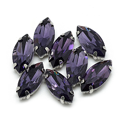 Фиолетовый Шить на горный хрусталь, многожильных ссылки, стекло горный хрусталь, с латунными зубцами в платиновых тонах, аксессуары для одежды, граненые, лошадиный глаз , фиолетовые, 12x6x4.5 мм, отверстие : 0.8~1 мм