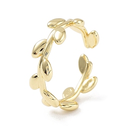Golden Offene Manschettenringe aus Messing für Damen, Blatt, golden, Innendurchmesser: 19 mm