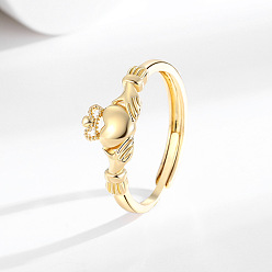 Золотой Латунные регулируемые кольца для женщин, Корона с сердцем, золотые, 8 мм, размер США 9 3/4 (19.5 мм)