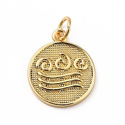 Настоящее золото 18K Стойки обшивки латунные подвески, с целью перехода в кольце, без кадмия, без никеля и без свинца, плоские круглые с волной, реальный 18 k позолоченный, 16.5x13.5x1.5 мм, отверстие : 3.6 мм