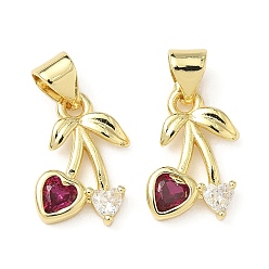 Настоящее золото 18K Латунные микро проложить кубического циркония подвески, стойки покрытие, черри прелести, без свинца и без кадмия, долговечный, реальный 18 k позолоченный, 14.5x9.5x2.5 мм, отверстие : 4x3 мм