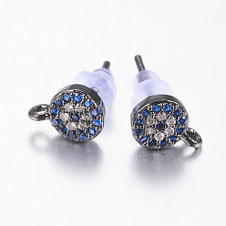 Черный Цвет Металла Латунные серьги-гвоздики из циркония, без свинца и без кадмия, плоско-круглые, синие, металлический черный , 8x6x2 мм , штифт: 0.8 мм