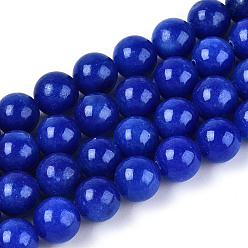 Синий Нити круглых бусин из натурального окрашенного нефрита машан, круглые, синие, 8~8.5x8~8.3 мм, отверстие : 1 мм, около 48~49 шт / нитка, 15.55~15.87'' (39.5~40.3 см)