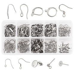 Stainless Steel Color 304 Stainless Steel Earring Findings, Earring Cabochon Setting Post Cup, Mixed Shapes, Stainless Steel Color, 300pcs/Box