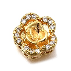 Настоящее золото 18K Латунные микропаве прозрачные многонитевые звенья из циркония, цветок, реальный 18 k позолоченный, 10x10x5.5 мм, отверстие : 1.2 мм