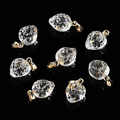 Прозрачный Прозрачный лак окрашенные стеклянные подвески, с позолоченными железными дужками и золотой фольгой, клубника, прозрачные, 17~18x11~12x10 мм, отверстие : 6x2 мм