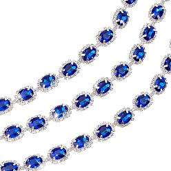 Сапфир 1 цепочки из латуни и стекла со стразами, овальные, сапфир, 15 мм