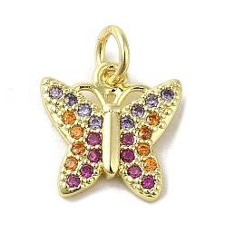 Разноцветный Подвески из настоящей 18k-позолоченной латуни с фианитами, без кадмия, без никеля и без свинца, с прыжковых колец, бабочка, красочный, 12x12x2 мм, отверстие : 3 мм