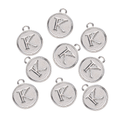Letter K Alloy Pendant Cabochon Settings, For Enamel, Cadmium Free & Lead Free, Flat Round with Letter, Platinum, Letter.K, 14x12x2mm, Hole: 1.5mm