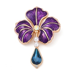 Прусский Синий Лепестковые эмалевые булавки, Броши из сплава со стразами для рюкзака, с пластиковой жемчужины, берлинская лазурь, 51x37.5 мм