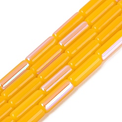Gold Electroplate Imitation Jade Glass Beads Strands, Tube, Rainbow Plated, Half Plated, Gold, 13~13.5x4~4.5mm, Hole: 0.5~0.8mm, about 27~30pcs/strand, 13.98~15.75 inch(35.5~40cm)