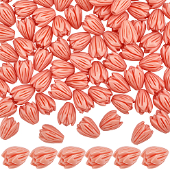 Pink 100шт. резные бусины из окрашенного синтетического коралла, для изготовления ювелирных изделий DIY, Жасмин, розовые, 8~8.5x6.5~7 мм, отверстие : 1 мм