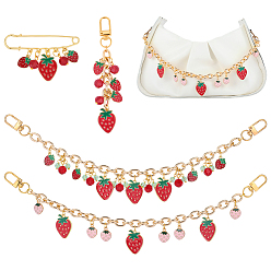 (52) Непрозрачная лаванда 2 шт. 2 стили клубничные алюминиевые сумки декоративные цепочки, с 1брошами из поликарбонатной стали и 1эмалированными подвесками из поликарбонатного сплава, красный и розовый, золотые, 125~315 мм, 1 шт / стиль