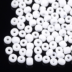 White Glass Seed Beads, Opaque Colours, Round, White, 5~6x3~5mm, Hole: 1.2~2mm, about 2500pcs/bag