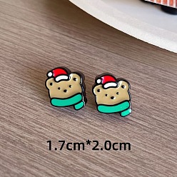 Медведь Серьги-гвоздики из смолы с рождественской тематикой, с фурнитурой латунной для серег, цвет пшеницы, медведь, 20x17 мм